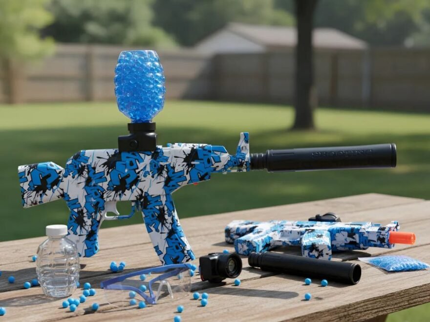 Arminha de Bolinhas de Gel Automática com disparo elétrico contínuo, design tático moderno e munição de gel biodegradável. Ideal para brincadeiras ao ar livre, jogos em grupo e diversão segura para crianças mais velhas, adolescentes e adultos.