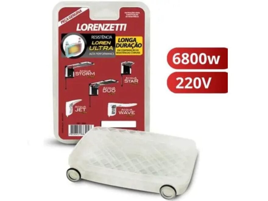 Resistência Acqua Ultra 220V 6800W 3065A, Lorenzetti, peça original para chuveiro elétrico, com alta potência para aquecimento rápido e uniforme da água. Ideal para reposição em chuveiros Lorenzetti Acqua Ultra, garantindo desempenho, segurança elétrica, durabilidade e banhos mais quentes e confortáveis.