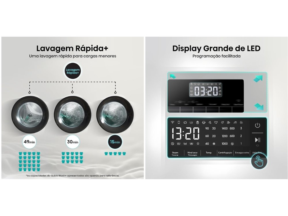Hisense Lava e Seca 11kg cor Titanium com foco nos seus botões e display.