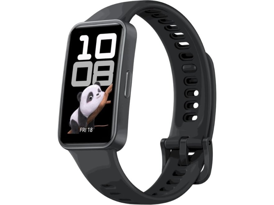 Smartwatch HUAWEI Band 10 na cor preta, mostrando uma tela AMOLED.